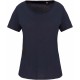 T-Shirt Bio Col à Bords Francs Manches Courtes Femme, Couleur : Navy (Bleu Marine), Taille : XS