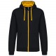 Sweat-shirt zippé capuche contrastée, Couleur : Black / Yellow, Taille : S
