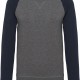 Sweat-Shirt Bio Bicolore Col Rond Manches Raglan Homme, Couleur : Grey Heather / Navy, Taille : S