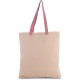 Sac Shopping Plat en Toile avec Poignées Contrastées, Couleur : Natural / Dark Pink, Taille : 