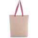 Sac Shopping à Soufflet avec Poignées Contrastées, Couleur : Natural / Dark Pink, Taille : 