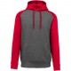 Sweat-Shirt Capuche Bicolore Adulte, Couleur : Grey Heather / Sporty Red, Taille : XS