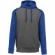 Sweat-Shirt Capuche Bicolore Adulte, Couleur : Grey Heather / Sporty Royal Blue, Taille : XS