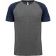 T-Shirt Triblend Bicolore Sport Manches Courtes Adulte, Couleur : Grey Heather / Sporty Navy Heather, Taille : S