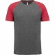 T-Shirt Triblend Bicolore Sport Manches Courtes Adulte, Couleur : Grey Heather / Sporty Red Heather, Taille : S