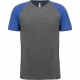 T-Shirt Triblend Bicolore Sport Manches Courtes Adulte, Couleur : Grey Heather / Sporty Royal Blue Heather, Taille : S