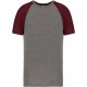 T-Shirt Triblend Bicolore Sport Manches Courtes Adulte, Couleur : Grey Heather / Wine Heather, Taille : S