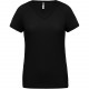 T-shirt de sport manches courtes col v femme, Couleur : Black (Noir), Taille : XS
