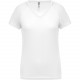 T-shirt de sport manches courtes col v femme, Couleur : White (Blanc), Taille : XS