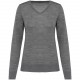 Pull Mérinos Col V Femme, Couleur : Grey Heather, Taille : XS