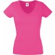 T-Shirt Femme Col V : Lady Fit Valueweight V Neck, Couleur : Fuschia, Taille : XS