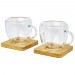 Tasse personnalisable Manti 2 pièces en verre à double paroi de 100 ml avec sous-verre en bambou
