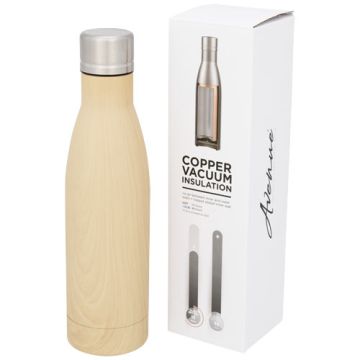 Gourde Publicitaire Isotherme Imitation Bois Vasa et isolation vide et Cuivre 500 ml