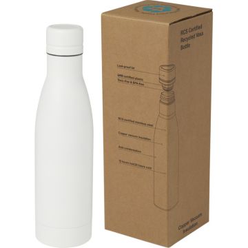 Bouteille publicitaire isotherme Vasa en acier inoxydable recyclé certifié RCS de 500 ml avec isolation par le vide et couche de cuivre