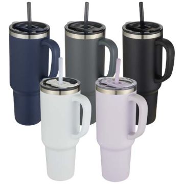 Mug 1,2 L double paroi personnalisable certifié RCS avec isolation par le vide et couche de cuivre avec paille