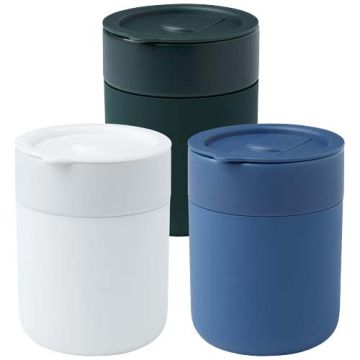 Gobelet publicitaire en céramique 330 ml avec revêtement en silicone et couvercle en plastique