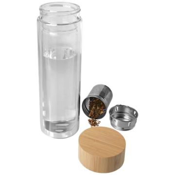Bouteille à infusion personnalisable en verre borosilicate de 400 ml avec couvercle en bambou