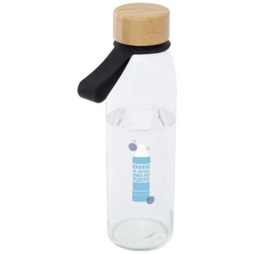 Bouteille d'eau en verre personnalisable Porto de 500 ml avec poignée en silicone et couvercle en bambou