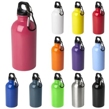 Gourde personnalisable Oregon de 400 ml en acier recyclé certifié RCS avec mousqueton