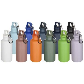 Bouteille d'eau Oregon personnalisable de 400 ml en plastique recyclé uni certifié RCS avec mousqueton
