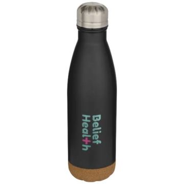 Bouteille d'eau Cove publicitaire de 500 ml en acier inoxydable isolée sous vide et à double paroi avec détails en liège
