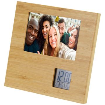 Cadre photo publicitaire en bambou avec thermomètre