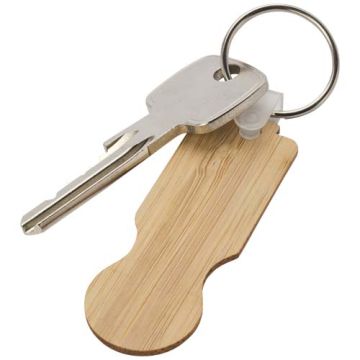 Porte-clés personnalisable en bambou avec jeton pour chariot