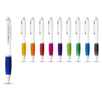 Stylo publicitaire à bille Nash Blanc grip couleur, encre noire