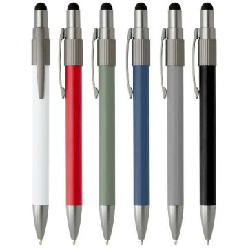 Stylo bille personnalisable recyclé RCS avec stylet et toupie antistress (encre noire) - Rill