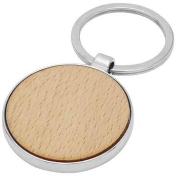 Porte-clés rond publicitaire en bois de hêtre
