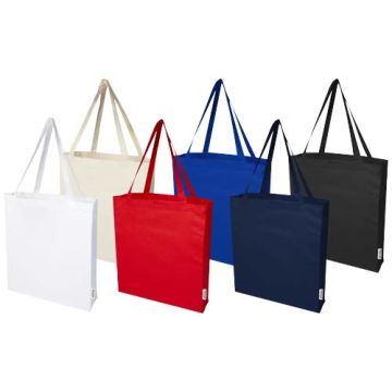 Sac shopping à soufflets publicitaire Madras en coton recyclé  38 x 41 x 8,5 cm en 140 g/m² 