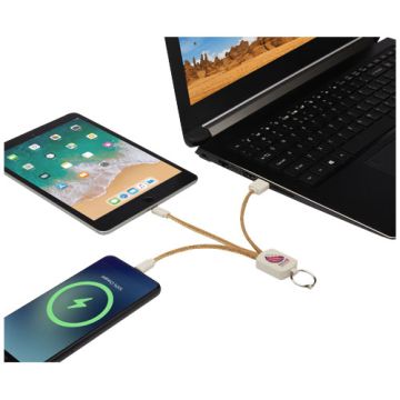 Câble de charge 3-en-1 publicitaire en paille de blé et liège