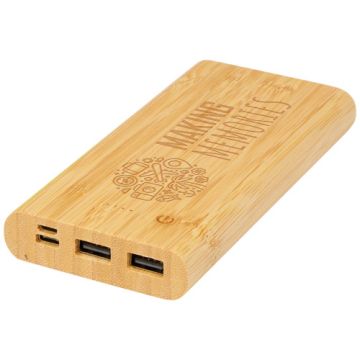 Batterie de secours personnalisable de 10,000 mAh en bambou