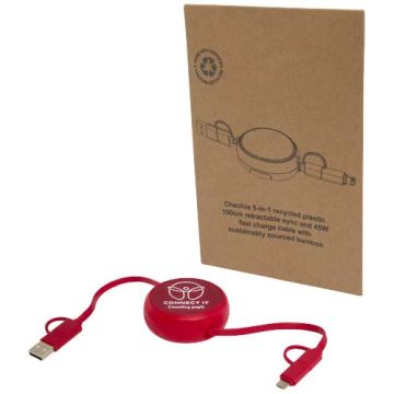 Câble 1 mètre personnalisable rétractable 5 en 1 en plastique recyclé et aluminium charge rapide 45 W