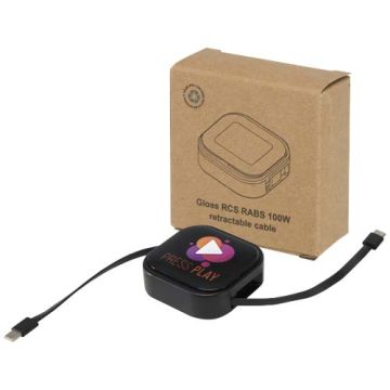 Câble rétractable 5 en 1 publicitaire en matériaux recyclés pour synchronisation de données et charge rapide de 100 W avec kit d'outils pour smartphone - Gloas