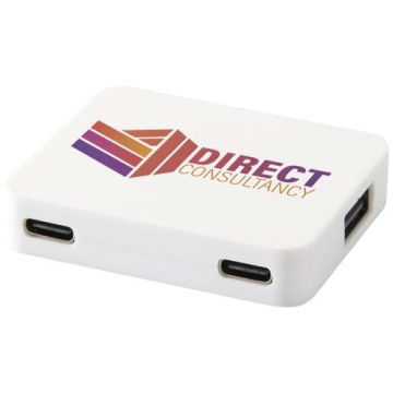 Hub USB publicitaire 4 ports Gaia avec sortie USB-A et Type-C et double entrée - fabriqué en plastique recyclé