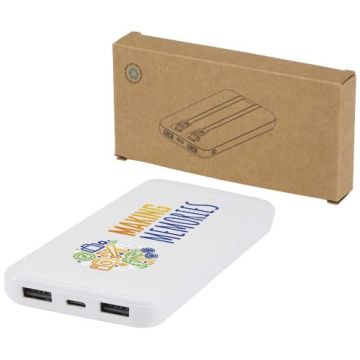 Batterie de secoursde pub 10 000 mAh et 10 W en plastique recyclé avec 2 câbles intégrés - Adhil