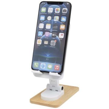 Support de téléphone de bureau à personnaliser pliable en plastique recyclé avec détails en bambou - Alfirk