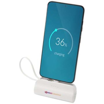 Batterie de secours personnalisable Type-C de 5 000 mAh et 10 W en plastique recyclé avec support de retournement intégré et câble 2 en 1 - Alnair