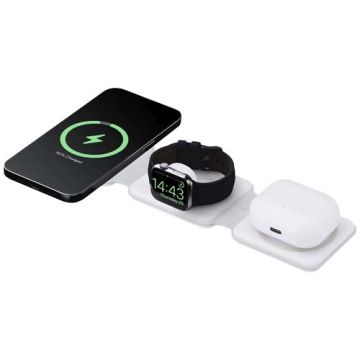 Chargeur sans fil publicitaire pliable Armus 3 en 1 de 15 W en plastique recyclé