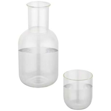 Ensemble personnalisable carafe 850 ml et tasse en verre 200 ml en finition mate