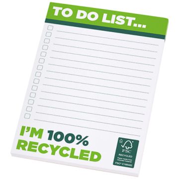 Bloc-notes publicitaire A6 papier recyclé marqué sur chaque feuille 