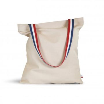 Sac Shopping Publicitaire Coton Bio avec Anse Tricolore 37 x 41 cm en 280gr/m²