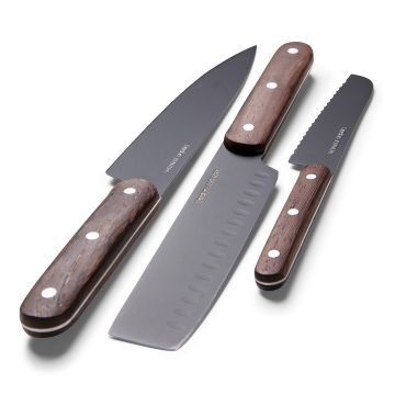 Set de 3 couteaux, noir & bois