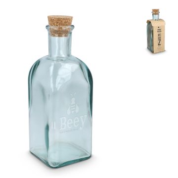 Bouteille en verre publicitaire recyclé Square ReuuZ avec bouchon en liège 500 ml