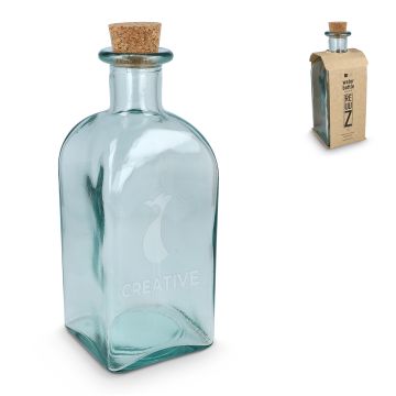 Bouteille en verre publicitaire recyclé Square ReuuZ avec bouchon en liège 1 L