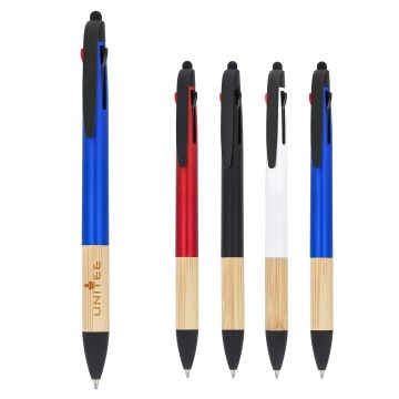 Stylo publicitaire 3 couleurs avec grip en bambou