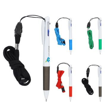 Stylo publicitaire 3 couleurs avec grip et cordon