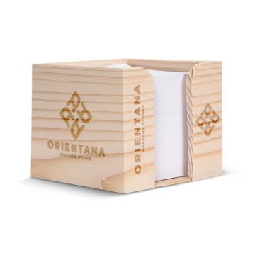 Bloc de papier 10x10x8,5cm dans une boîte cubique en bois
