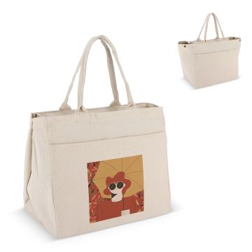Sac publicitaire fourre-tout en coton avec fermeture éclair OEKO-TEX® 39 x 24 x 34cm 320g/m².